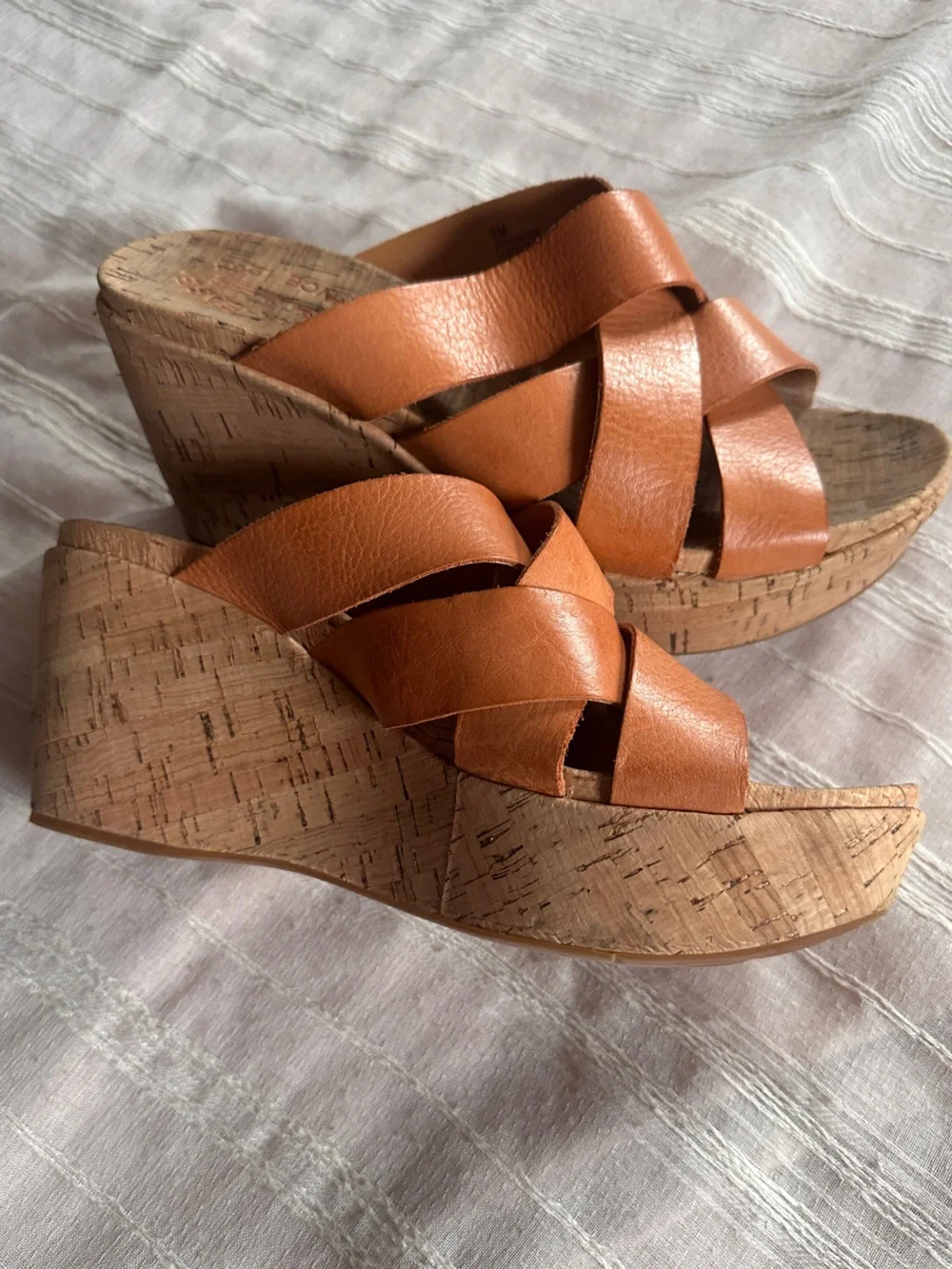 KORK-EASE Aria Tan Leather Crisscross Platform Wedge Sandals | 9